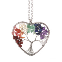 Women Natural Crystal Stone Lucky Life Tree Silvery Pendant Necklace Ladies Multicolor Wisdom Tree